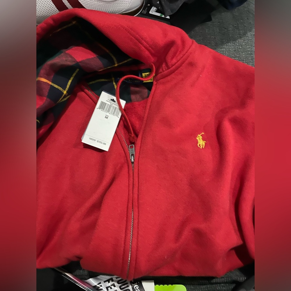 Red Polo hoodie with Plaid Print